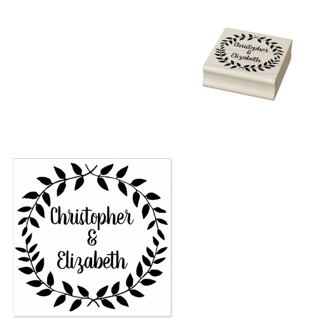 Rustic Laurel Wreath | Einfacher Name des Hochzeit Gummistempel (Stempel)