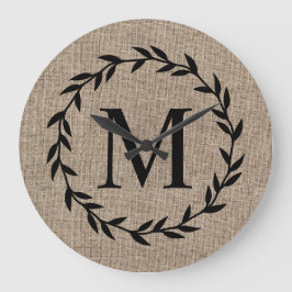 Rustic Laurel Wreath Family Monogram Farmhouse Große Wanduhr