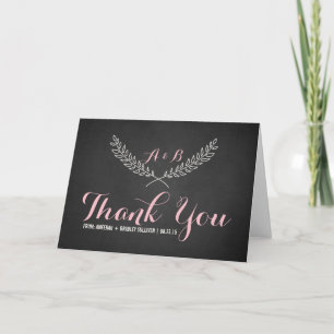 Rustic Laurel Wreath Monogram Danke-Card Dankeskarte