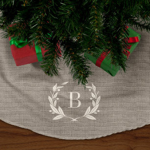Rustic Laurel Wreath Monogram Tree Skirt Polyester Weihnachtsbaumdecke