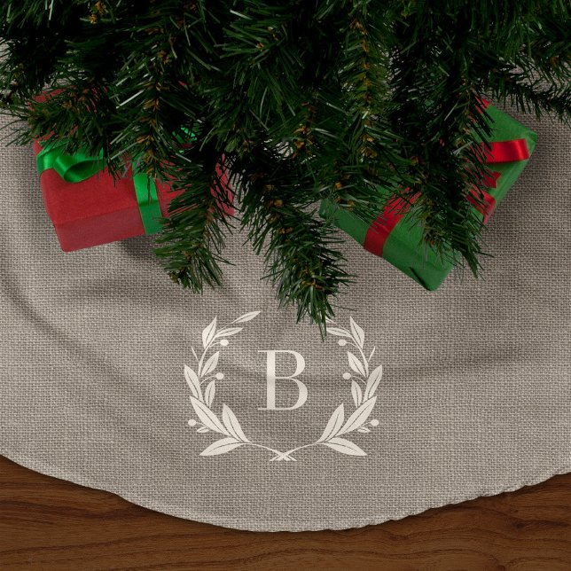 Rustic Laurel Wreath Monogram Tree Skirt Polyester Weihnachtsbaumdecke (Von Creator hochgeladen)