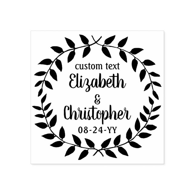 Rustic Laurel Wreath Simple Country Wedding Script Gummistempel (Prägung)