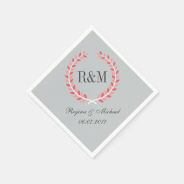 Rustic Laurel Wreath Wedding Monogram Napkin Pink Serviette