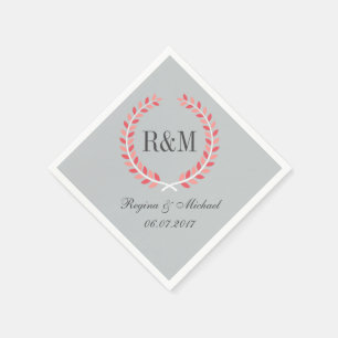 Rustic Laurel Wreath Wedding Monogram Napkin Pink Serviette