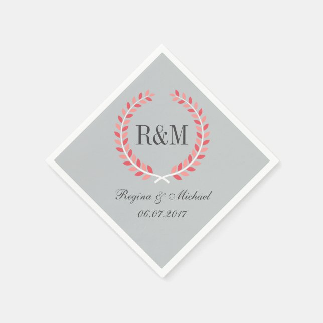 Rustic Laurel Wreath Wedding Monogram Napkin Pink Serviette (Ecke)