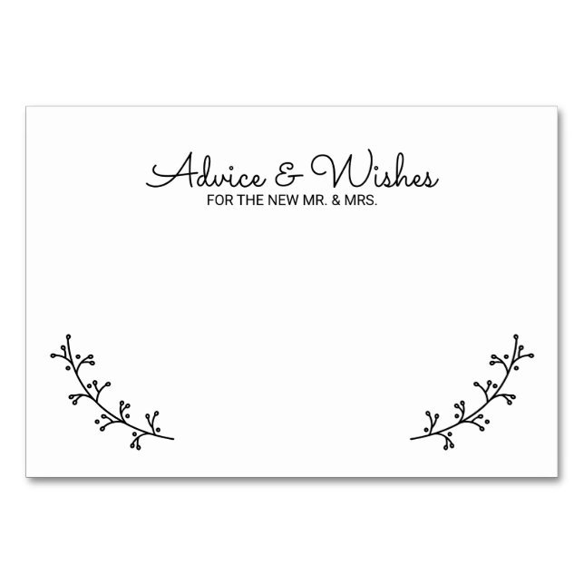 Rustic Laurels Wedding Advice und Wünsche Tischnummer (Vorderseite)