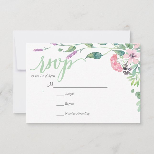RUSTIC Lavender Aquarell Blätter RSVP Card (Vorderseite)