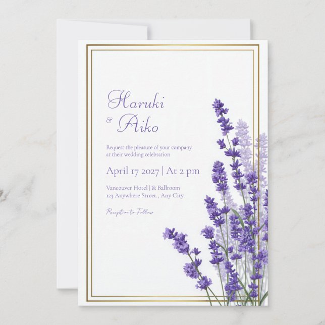 Rustic Lavender Double Line Frame Border Wedding Einladung (Vorderseite)