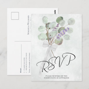 Rustic Lavender Eucalyptus Bouquet Wedding RSVP Postkarte