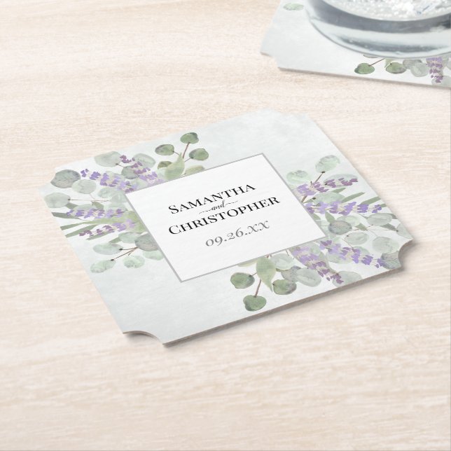 Rustic Lavender & Eucalyptus Elegante Wedding Untersetzer (angewinkelt)