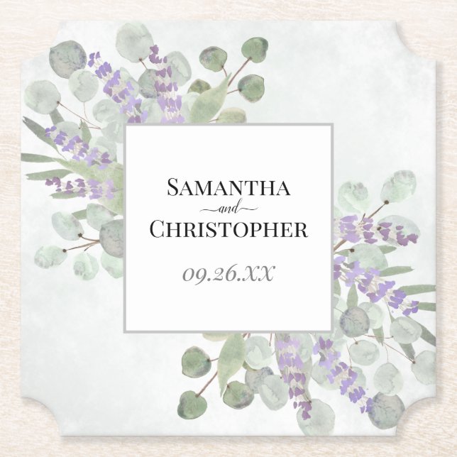 Rustic Lavender & Eucalyptus Elegante Wedding Untersetzer (Vorderseite)
