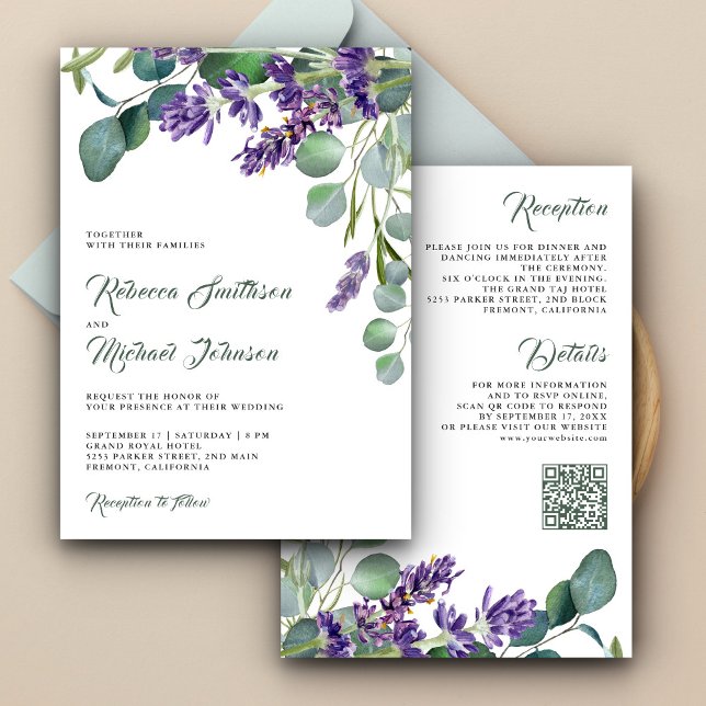 Rustic Lavender Eucalyptus QR Code Wedding Einladung (Von Creator hochgeladen)