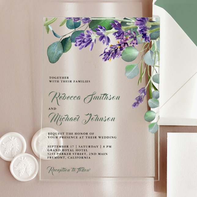 Rustic Lavender Eucalyptus Wedding Acryleinladungen (Von Creator hochgeladen)