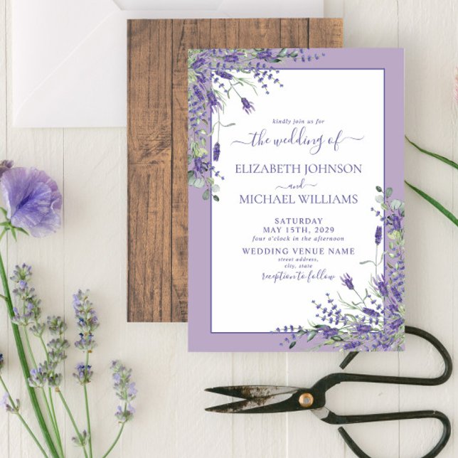 Rustic Lavender Eucalyptus Wood Script Wedding Einladung (Von Creator hochgeladen)