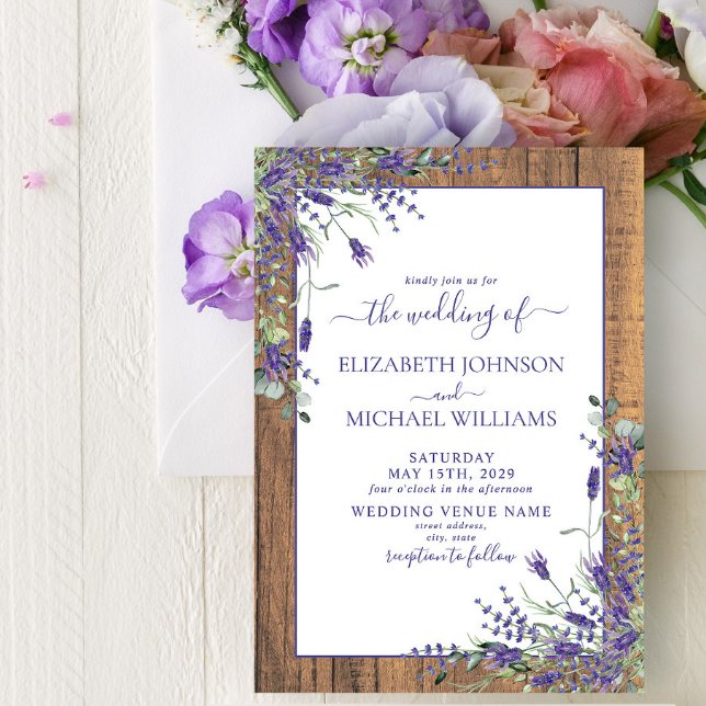 Rustic Lavender Eucalyptus Wood Script Wedding Inv Einladung (Von Creator hochgeladen)