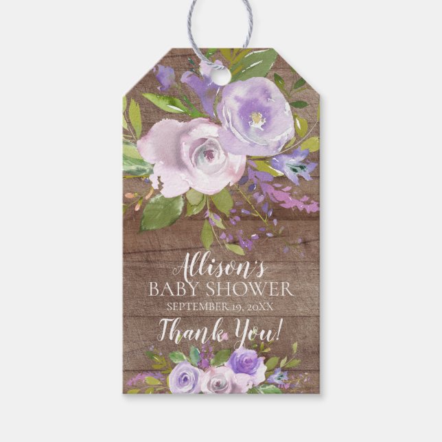 Rustic Lavender Floral Baby Dusche Gefallen Gesche Geschenkanhänger (Vorderseite)