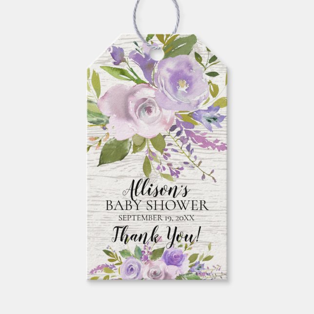 Rustic Lavender Floral Baby Dusche Gefallen Gesche Geschenkanhänger (Vorderseite)