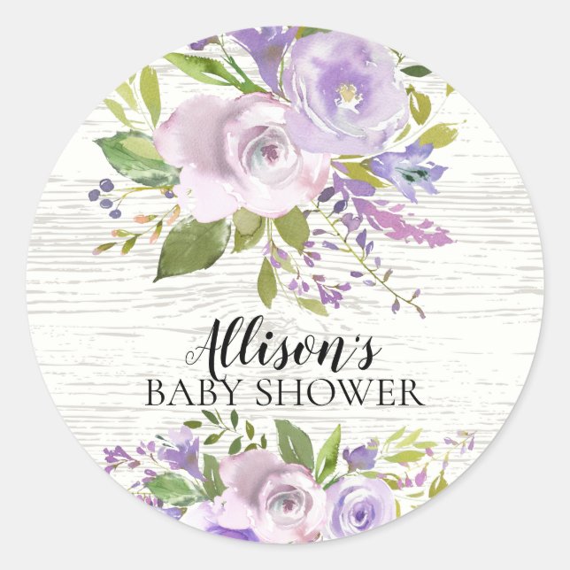 Rustic Lavender Floral Baby Dusche Umschlag Aufkle Runder Aufkleber (Vorderseite)