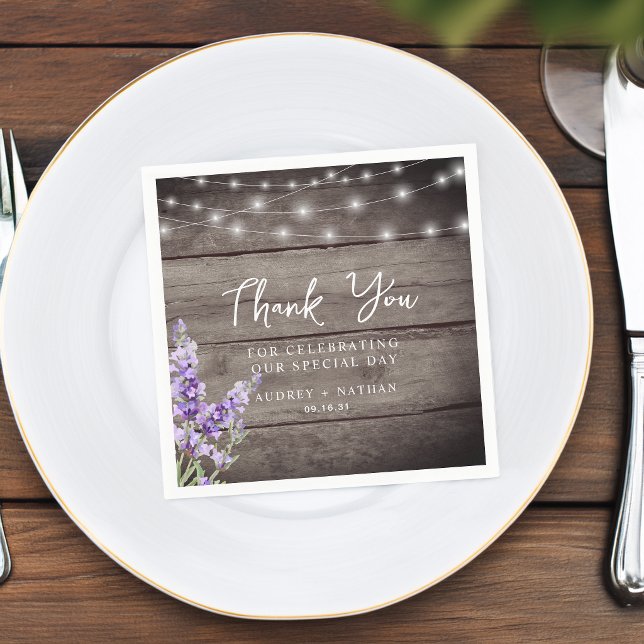 Rustic Lavender Lights Wedding Vielen Dank Serviette (Rustic Lavender Lights Wedding Thank You Napkins)