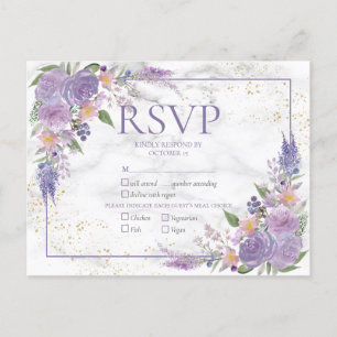 Rustic Lavender Lilac Gold Floral Wedding RSVP Einladungspostkarte