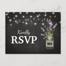 Rustic Lavender Mason Jar Lights Wedding RSVP Einladungspostkarte