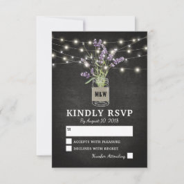 Rustic Lavender Mason Jar Lights Wedding RSVP Karte