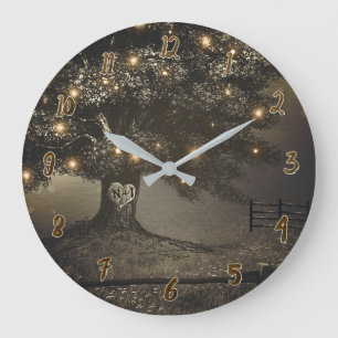 Rustic Lighted Tree Personalized Wall Clock Große Wanduhr