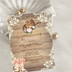Rustic Lights Lace Cowboy Hut Stiefel Quinceañera  Einladung
