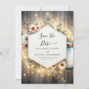 Rustic Lights Mason Jar Wedding Save The Date
