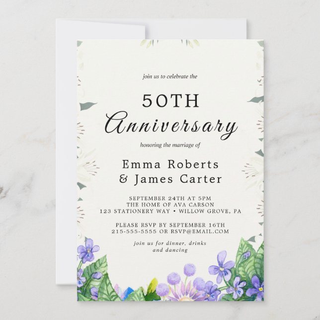 Rustic Lilac 50. Hochzeitstag Einladung (Vorderseite)