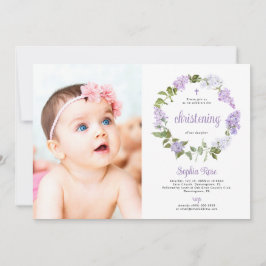 Rustic Lilac Flowers Photo Girl Christening Einladung