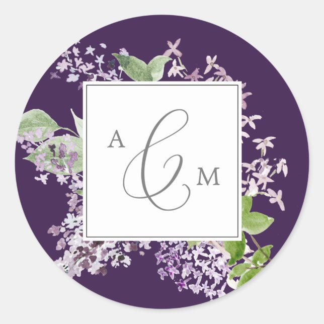 Rustic Lilac Lila Monogram Wedding Umschlag Aufkle Runder Aufkleber (Vorderseite)