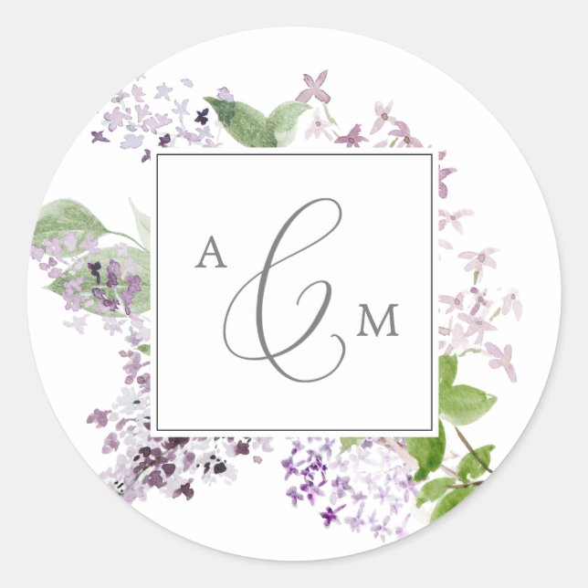Rustic Lilac Monogram Wedding Umschlag Aufklebers Runder Aufkleber (Vorderseite)