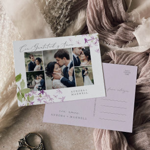 Rustic Lilac Multi Foto Wedding Gratitud y Amor Postkarte