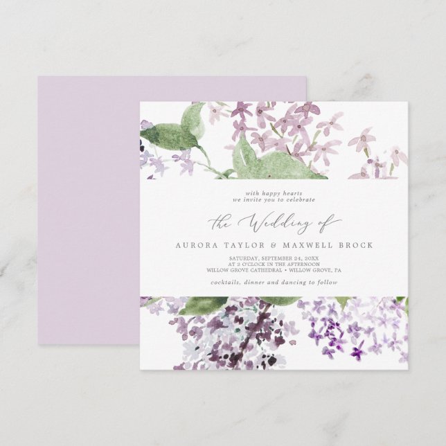 Rustic Lilac Square Wedding Einladung (Vorne/Hinten)