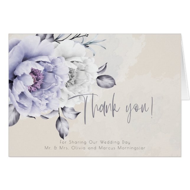 Rustic Lilac und Alabaster Peony Floral Vielen Dan (Vorderseite (Horizontal))