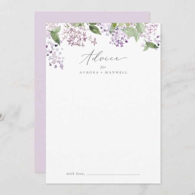 Rustic Lilac Wedding Hinweiskarte (Vorne/Hinten)