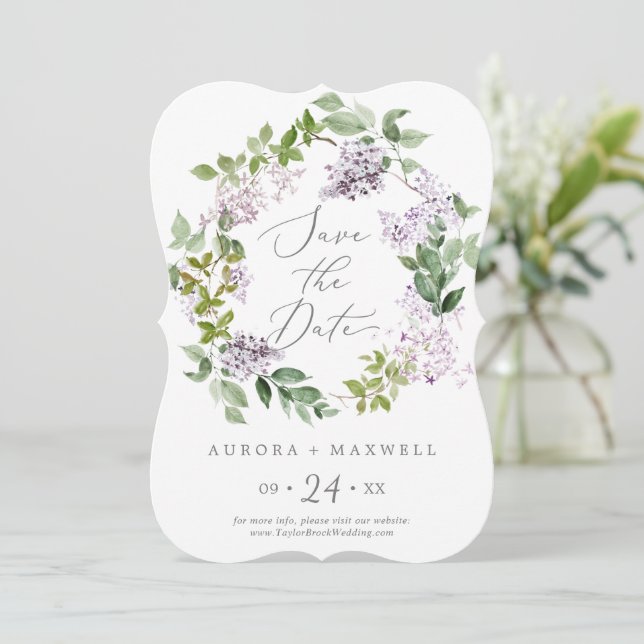 Rustic Lilac Wedding Save The Date (Stehend Vorderseite)