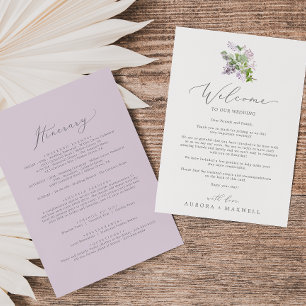 Rustic Lilac Wedding Welcome Letter & Itinerary
