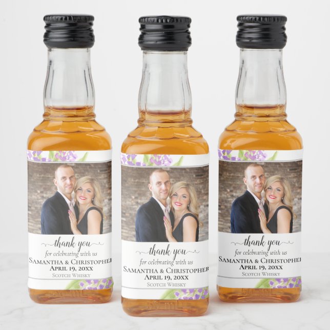 Rustic Lilacs Floral Wedding Danke Foto Alkoholflaschenetikett (Flaschen)