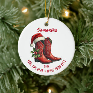 Rustic Line Dance Cowboy Boots Keramik Ornament