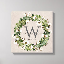 Rustic Linen Wreath Monogram Wedding Keepske Leinwanddruck