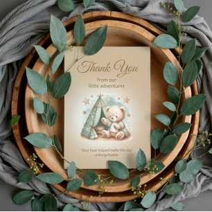 Rustic Little Adventurer Teddy Bear Bear Baby Dankeskarte