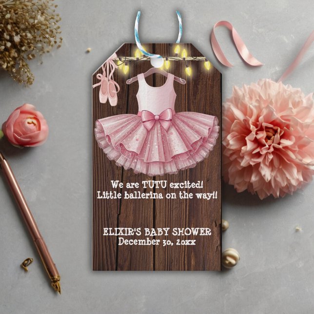 Rustic Little Ballerina Tutu Glitzer Babydusche Geschenkanhänger (Von Creator hochgeladen)