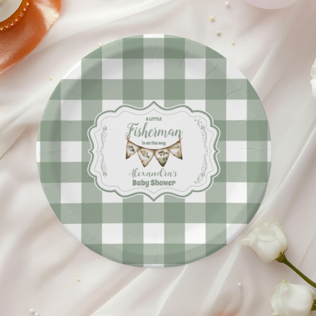 Rustic Little Fisherman Fishing Baby Shower Pappteller (Von Creator hochgeladen)