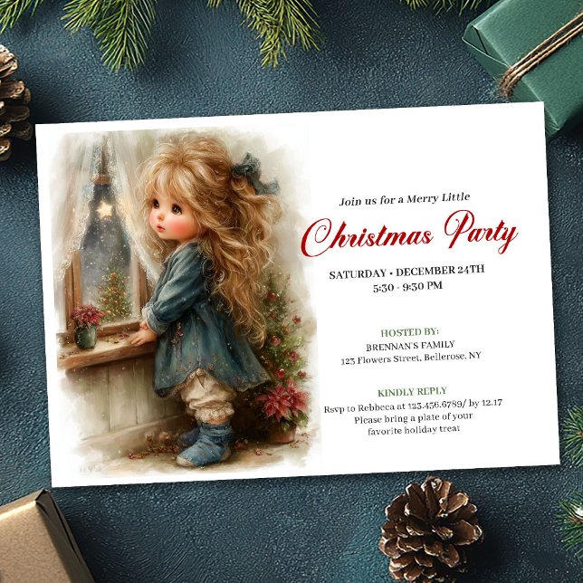Rustic little girl awaiting Santa printable invite Einladung (Rustic little girl awaiting Santa printable invitation

)