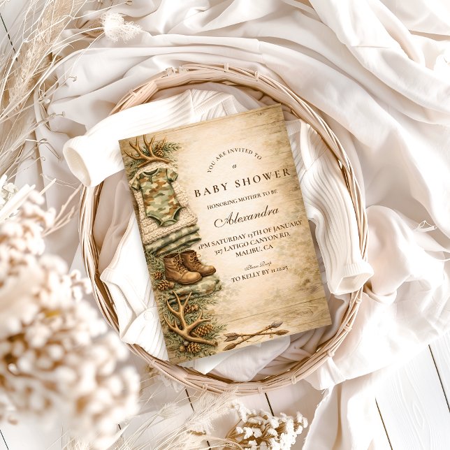 Rustic Little Hunter Woodland Baby Shower Einladung (Von Creator hochgeladen)
