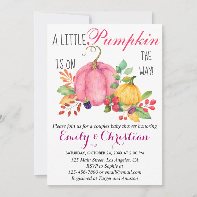 Rustic Little Pumpkin Fall Paare Babydusche Einladung (Vorderseite)