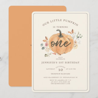 Rustic Little Pumpkin Floral Erster Geburtstag Einladung