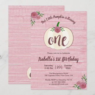 Rustic Little Pumpkin Girl Pink 1. Geburtstag Part Einladung